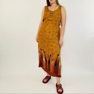 Vintage 90s USA Made K Studio Giraffe Animal Print Sleeveless Maxi Dress